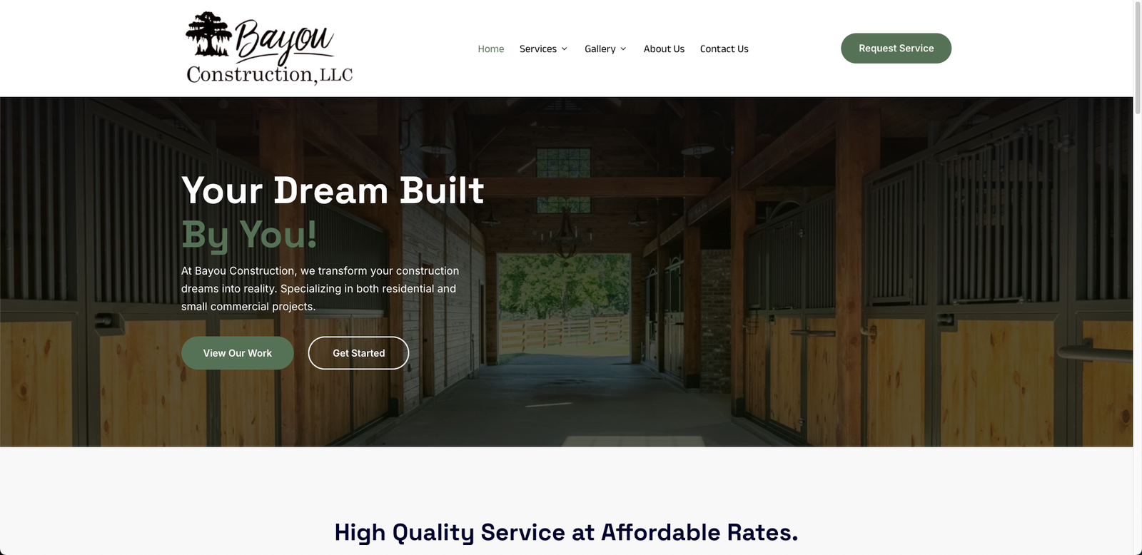 bayou construction website home page screenshot