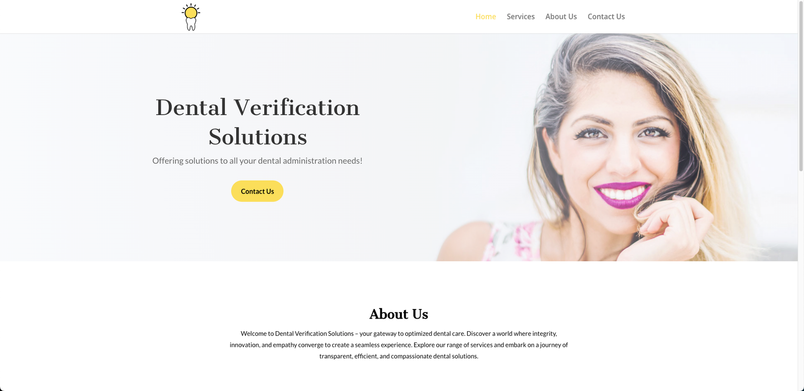 dental verification solutions home page screenshot