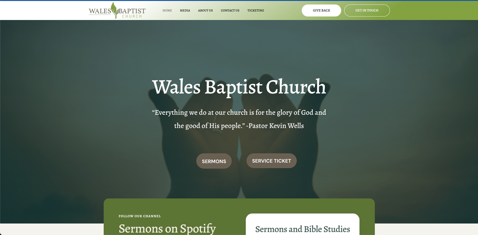 Wales Baptist Church Home Page Screenshot